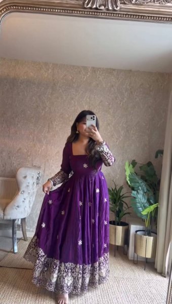 Radiant Purple Fendy Silk Anarkali Set with Embroidered Dupatta for Festive Celebrations Ready To Wear Collection