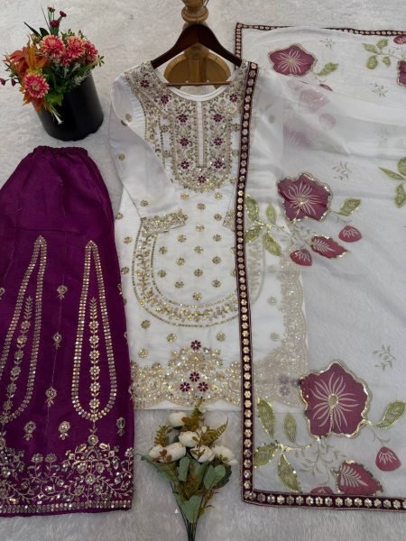 Radiant Purple Fendy Silk Sharara Suit with Beads Work at Manufacturer Rate Ready To Wear Collection