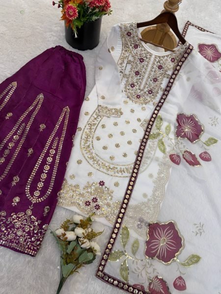 Radiant Purple Fendy Silk Sharara Suit with Beads Work at Manufacturer Rate Ready To Wear Collection
