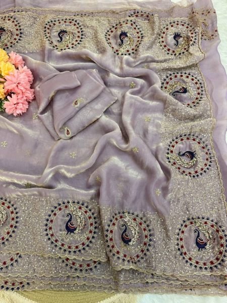 Radiant Purple Premium Space Satin Designer Saree with Unstitched Blouse Sarees 