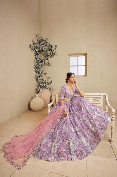 Radiant Purple Satin Silk Bridal Lehenga Choli with Sequins Embroidery Work and Dupatta Bridal Lehenga Choli