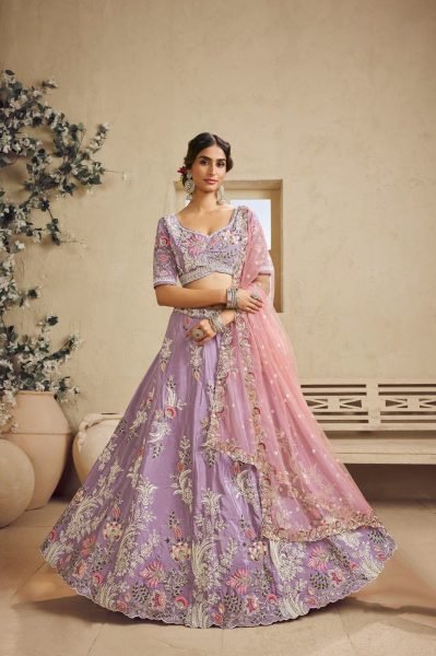 Radiant Purple Satin Silk Bridal Lehenga Choli with Sequins Embroidery Work and Dupatta Bridal Lehenga Choli