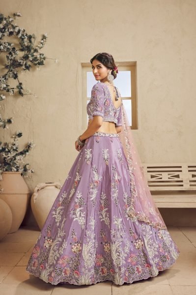 Radiant Purple Satin Silk Bridal Lehenga Choli with Sequins Embroidery Work and Dupatta Bridal Lehenga Choli
