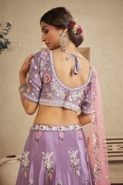 Radiant Purple Satin Silk Bridal Lehenga Choli with Sequins Embroidery Work and Dupatta Bridal Lehenga Choli