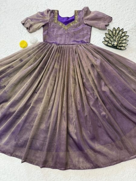 Radiant Purple Women's Kota Tissue Silk Long Gown with Micro Cotton Lining Anarkali Kurtis 
