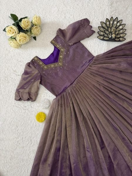 Radiant Purple Women's Kota Tissue Silk Long Gown with Micro Cotton Lining Anarkali Kurtis 