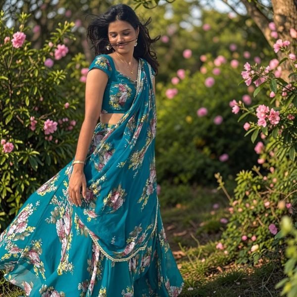 Radiant Rama Designer Georgette Lehenga Saree with Digital Print at Wholesale Rate Ready To Wear Saree 