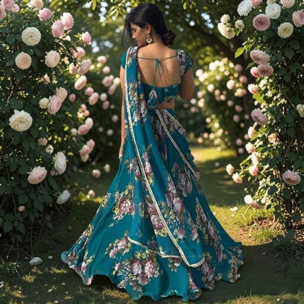 Radiant Rama Designer Georgette Lehenga Saree with Digital Print at Wholesale Rate Ready To Wear Saree 