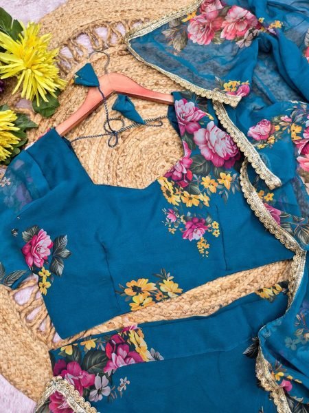 Radiant Rama Designer Georgette Lehenga Saree with Digital Print at Wholesale Rate Ready To Wear Saree 