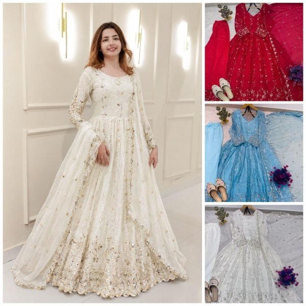 Radiant Red Designer Fendy Gown with Heavy Embroidery and Sequin Work at Manufacturer  Ready To Wear Collection