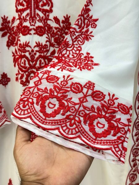 Daily Comfortable Wear Red Embroidery Thread Work Farshi Plazzo With Four Side Lace Border Dupatta For Special occasions  Ready To Wear Collection