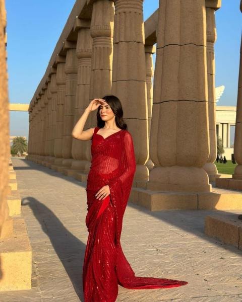 Radiant Red Soft Georgette Saree with Heavy Sequence Work For Partywear Bollywood Fancy Sarees Wholesale