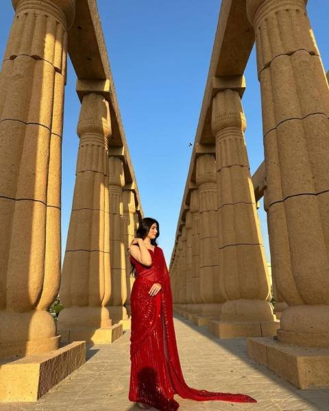 Radiant Red Soft Georgette Saree with Heavy Sequence Work For Partywear Bollywood Fancy Sarees Wholesale