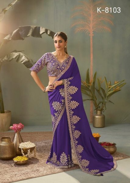 Radiant Royal Purple Wedding Special Embroidered Silk Saree with Designer Blouse Silk Sarees Wholesale