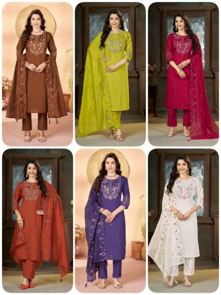 Radiant Rust Mal Chanderi Anarkali Suit with Golden Hand Work Yoke at Manufacturer Rate Embroidery Kurtis 