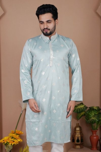 Radiant Sky Blue Silk Kurta Pajama with Heavy Sequence Work for Wedding Wear Kurta Pajama Wholesale