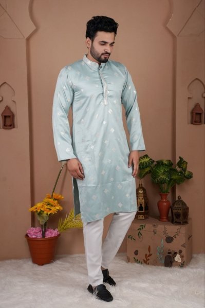 Radiant Sky Blue Silk Kurta Pajama with Heavy Sequence Work for Wedding Wear Kurta Pajama Wholesale