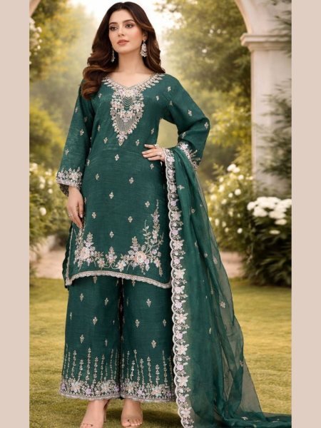 Radiant Teal Green Heavy Crunchy Suit with Sequins Work for Festive Occasions Salwar Kameez