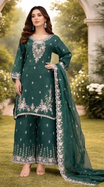 Radiant Teal Green Heavy Crunchy Suit with Sequins Work for Festive Occasions Designer Plazzo Salwar Suits Wholesale