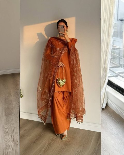 Radiant Traditional Ensemble Festive Glamour Top With Farshi Salwar Suit Ready To Wear Collection