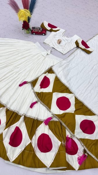Radiant White Designer Navratri Pure Cotton Lehenga Choli with Gota Patti Lace and Dupatta Navratri Lehnega Choli