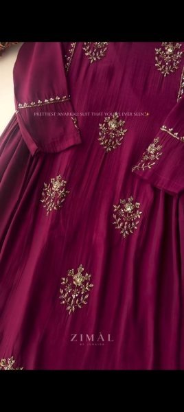 Radiant Wine Pure Mul Chanderi Anarkali Kurti Pant Dupatta Set with Handwork Anarkali Kurtis 