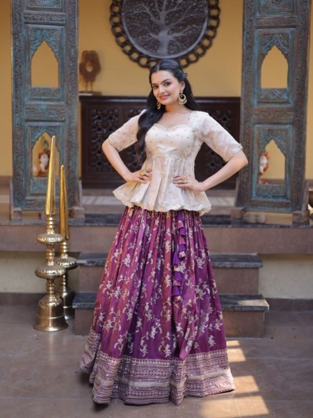 Radiant Wine Wedding Special Viscose Jacquard Lehenga with Sequins and Canvas Stitching  Lehenga