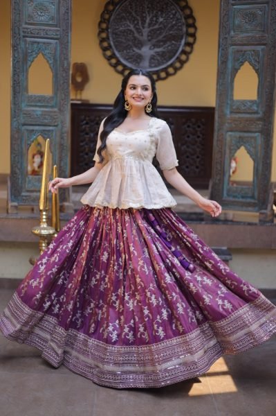 Radiant Wine Wedding Special Viscose Jacquard Lehenga with Sequins and Canvas Stitching Designer Lehenga Choli