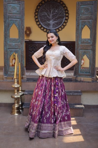 Radiant Wine Wedding Special Viscose Jacquard Lehenga with Sequins and Canvas Stitching Designer Lehenga Choli