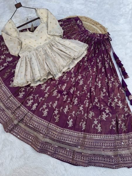 Radiant Wine Wedding Special Viscose Jacquard Lehenga with Sequins and Canvas Stitching Designer Lehenga Choli
