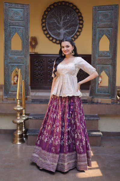 Radiant Wine Wedding Special Viscose Jacquard Lehenga with Sequins and Canvas Stitching Designer Lehenga Choli