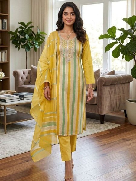 Radiant Yellow Designer Simmer Salwar Suit Set with Heavy Santoon Bottom Dress Material 