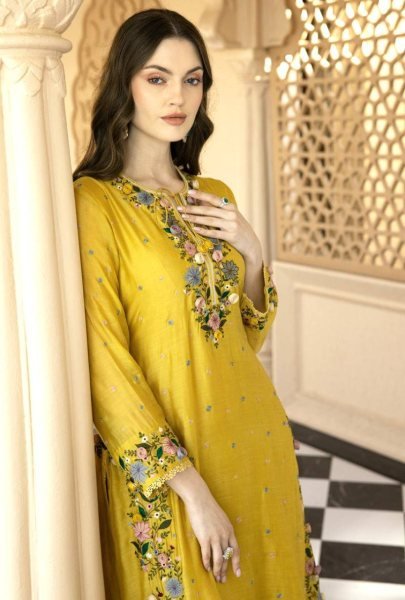 Radiant Yellow Fully Stitched Georgette Top and Plazzo Perfect for Weddings Embroidery Kurtis 