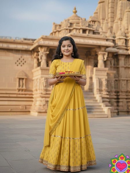 Radiant Yellow Haldi Special Embroidered Gown Set with Ruffle Flair  Kurtis