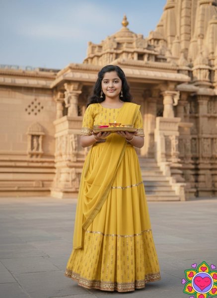 Radiant Yellow Haldi Special Embroidered Gown Set with Ruffle Flair  Girls Wear