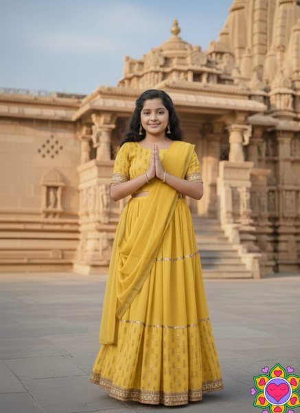 Radiant Yellow Haldi Special Embroidered Gown Set with Ruffle Flair  Girls Wear