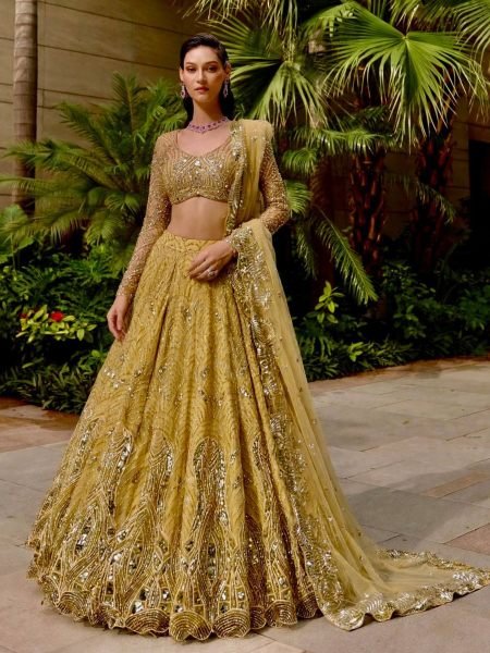 Radiant Yellow Soft Net Lehenga with Heavy Sequin Embroidery and Can Can For Party  Lehenga