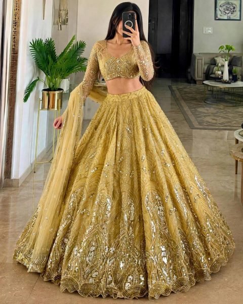 Radiant Yellow Soft Net Lehenga with Heavy Sequin Embroidery and Can Can For Party Designer Lehenga Choli