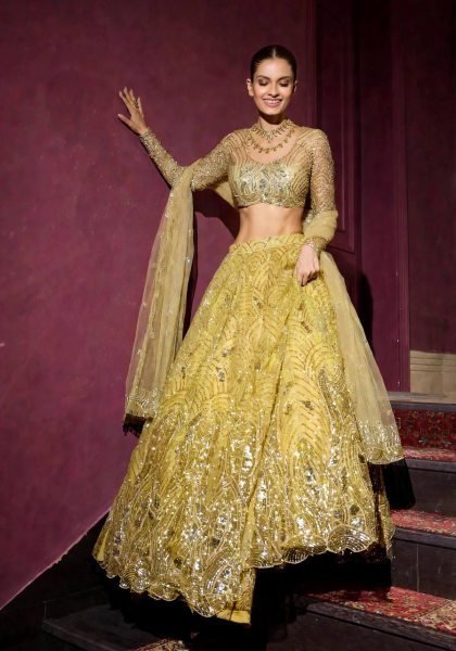 Radiant Yellow Soft Net Lehenga with Heavy Sequin Embroidery and Can Can For Party Designer Lehenga Choli