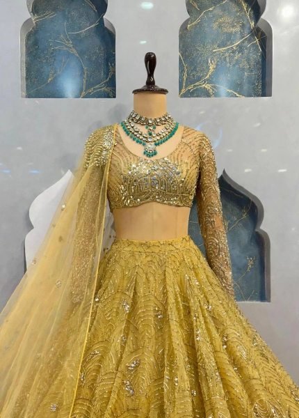 Radiant Yellow Soft Net Lehenga with Heavy Sequin Embroidery and Can Can For Party Designer Lehenga Choli