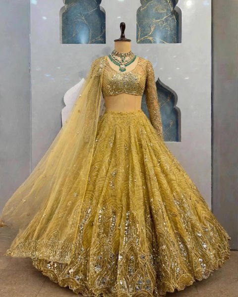 Radiant Yellow Soft Net Lehenga with Heavy Sequin Embroidery and Can Can For Party Designer Lehenga Choli