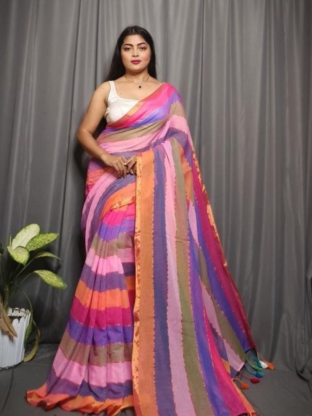 Rainbow Cotton Saree Without Blouse Lightweight   Trendy Sarees 