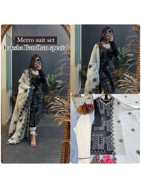 Raksha Bandhan Special Back and White Color Digital Print With Mirror Work Suit Set  Ready To Wear Collection