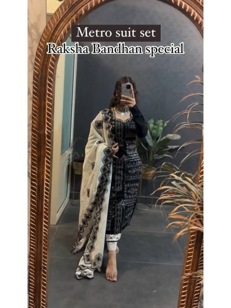 Raksha Bandhan Special Back and White Color Digital Print With Mirror Work Suit Set  Ready To Wear Collection