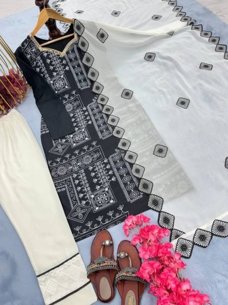 Raksha Bandhan Special Back and White Color Digital Print With Mirror Work Suit Set  Ready To Wear Collection