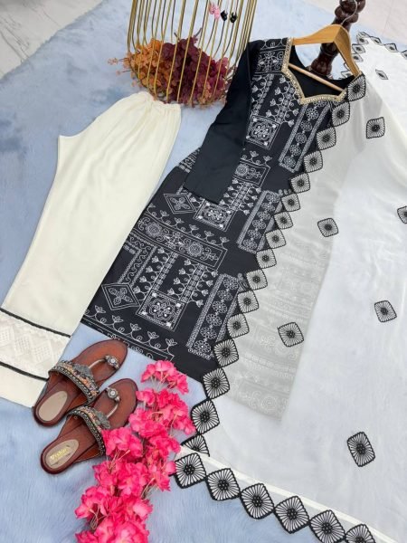 Raksha Bandhan Special Back and White Color Digital Print With Mirror Work Suit Set  Ready To Wear Collection