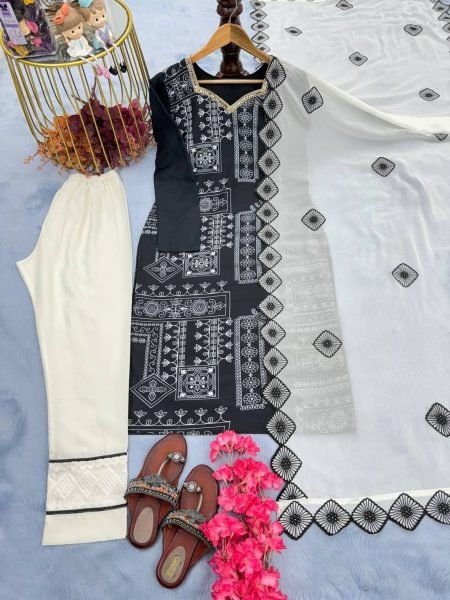 Raksha Bandhan Special Back and White Color Digital Print With Mirror Work Suit Set  Ready To Wear Collection