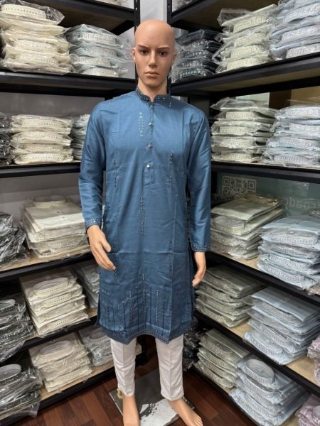 Raksha Bandhan Special Subtle Embroidered Kurta in Blue Elegance Mens Wear