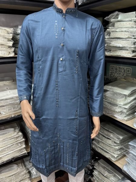 Raksha Bandhan Special Subtle Embroidered Kurta in Blue Elegance Kurta Pajama Wholesale