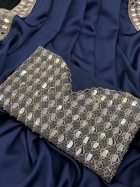 Rakul Preet Singh Wearing A Designer Mirror Work Satin Saree with Embroidered Blouse Bollywood Fancy Sarees Wholesale